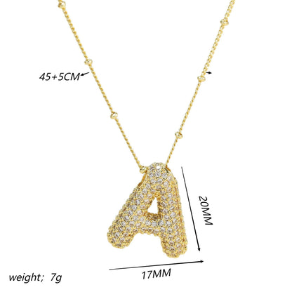 Copper Gold Plated IG Style Korean Style Plating Inlay Letter Zircon Pendant Necklace