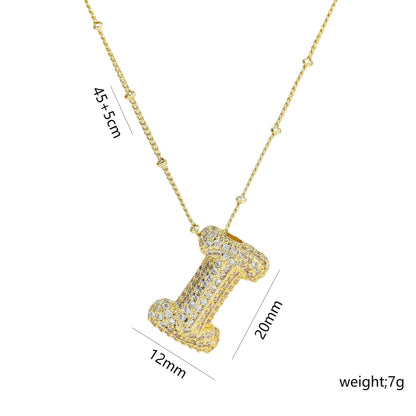 Copper Gold Plated IG Style Korean Style Plating Inlay Letter Zircon Pendant Necklace