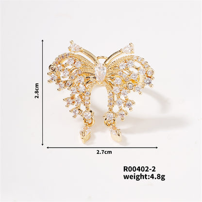 Copper K Gold Plated Rhodium Plated Sweet Simple Style Artistic Inlay Butterfly Zircon Open Rings