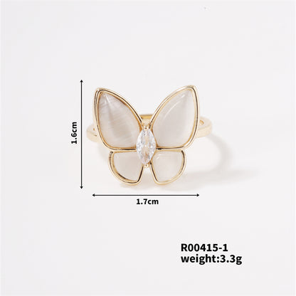 Copper K Gold Plated Rhodium Plated Sweet Simple Style Artistic Inlay Butterfly Zircon Open Rings