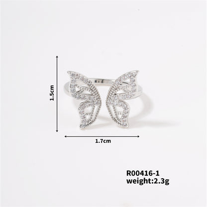 Copper K Gold Plated Rhodium Plated Sweet Simple Style Artistic Inlay Butterfly Zircon Open Rings