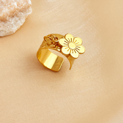 Wholesale Jewelry Tropical Simple Style Eye Solid Color Flower 304 Stainless Steel 18K Gold Plated Plating Charm Rings