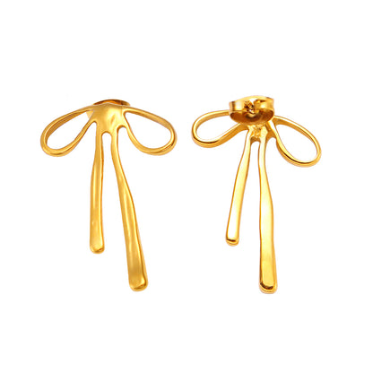 Wholesale Jewelry Hip-Hop Vintage Style Simple Style Bow Knot 304 Stainless Steel 18K Gold Plated Earrings Necklace