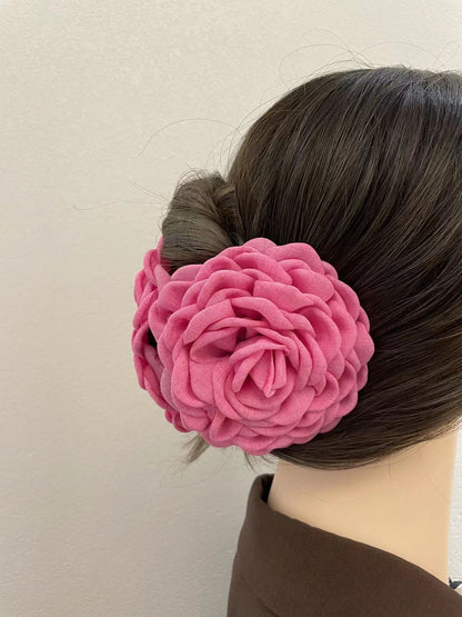 Women'S Sweet Korean Style Rose Flower Cloth Hair Claws