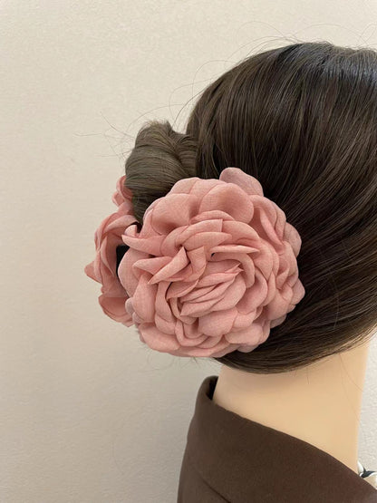 Women'S Sweet Korean Style Rose Flower Cloth Hair Claws