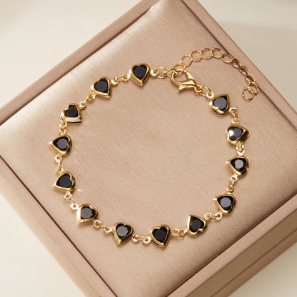 Copper Casual Pastoral Classic Style Enamel Inlay Heart Shape Eye Artificial Rhinestones Bracelets