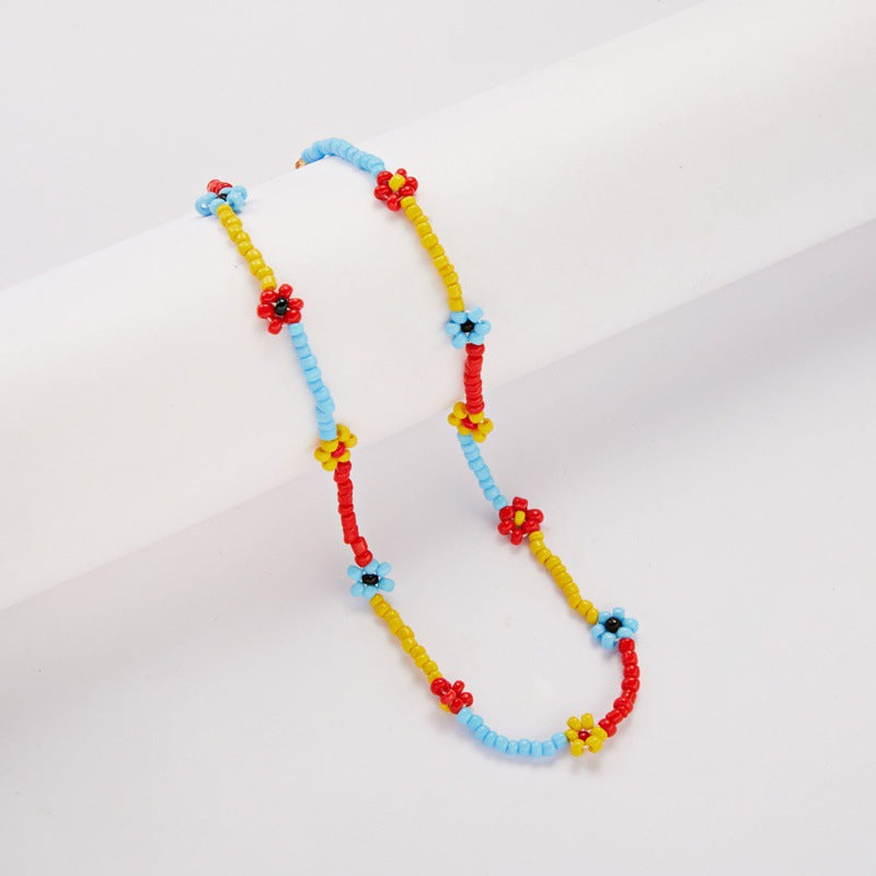 Casual Bohemian Flower Artificial Crystal Seed Bead Wholesale Necklace