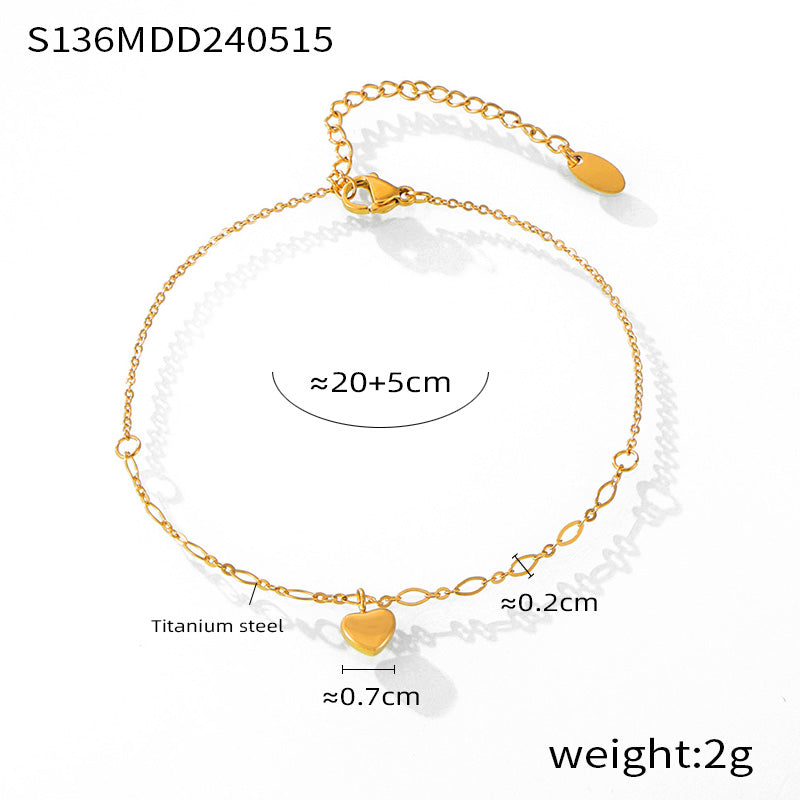 Wholesale Jewelry Casual Simple Style Heart Shape 304 Stainless Steel 18K Gold Plated Plating Hollow Out Carving Anklet