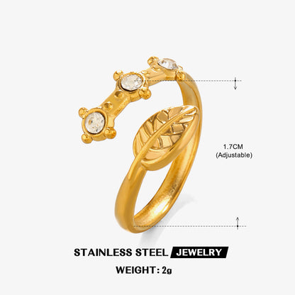 Wholesale Jewelry Simple Style Classic Style Round Eye 304 Stainless Steel Rhinestones 18K Gold Plated Plating Inlay Rings