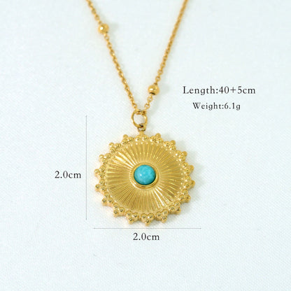 Simple Style Classic Style Color Block Natural Stone Titanium Steel Turquoise Pendant Necklace In Bulk