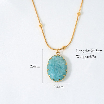 Simple Style Classic Style Color Block Natural Stone Titanium Steel Turquoise Pendant Necklace In Bulk