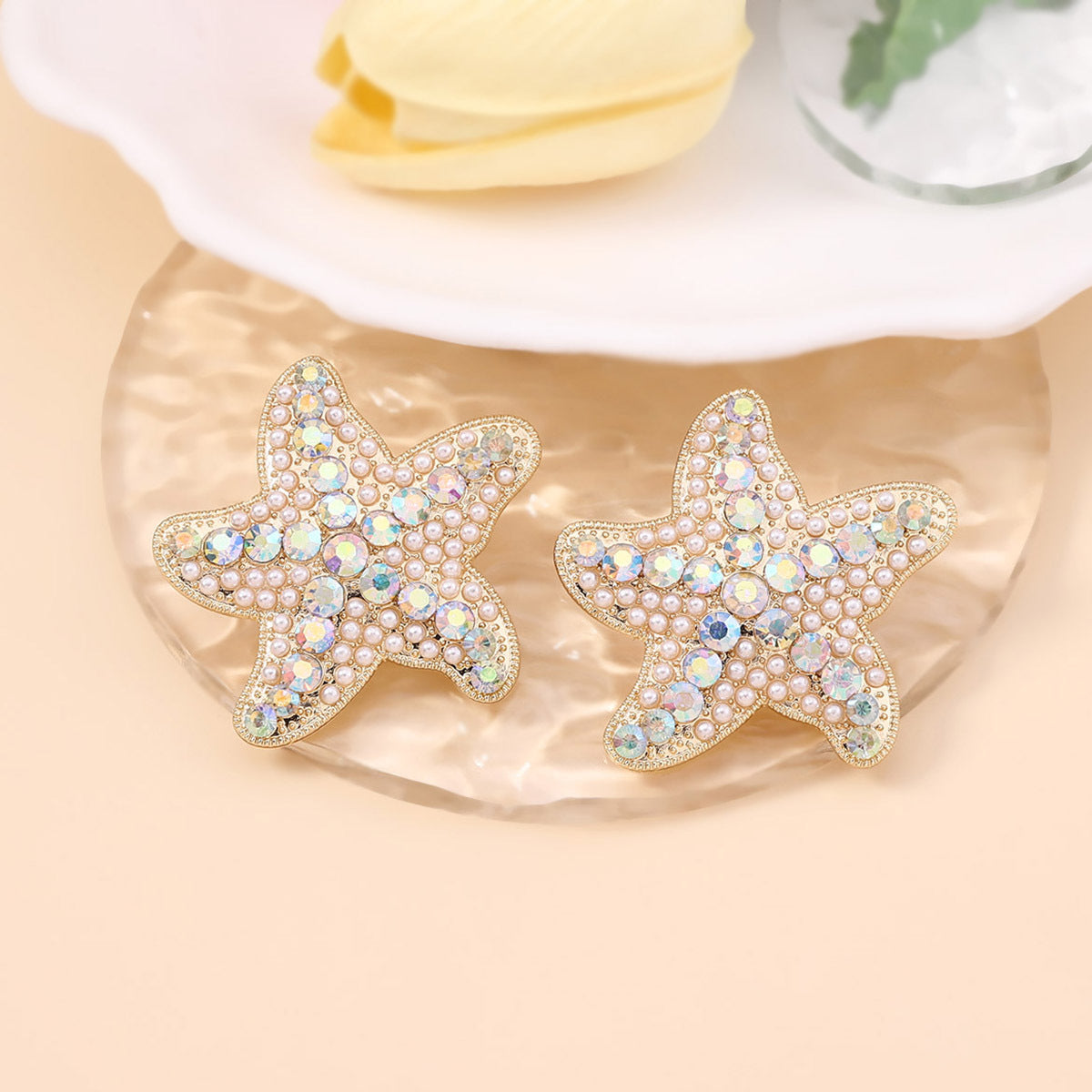 1 Pair Marine Style Modern Style Classic Style Starfish Plating Inlay Zinc Alloy Imitation Pearl Rhinestones Ear Studs