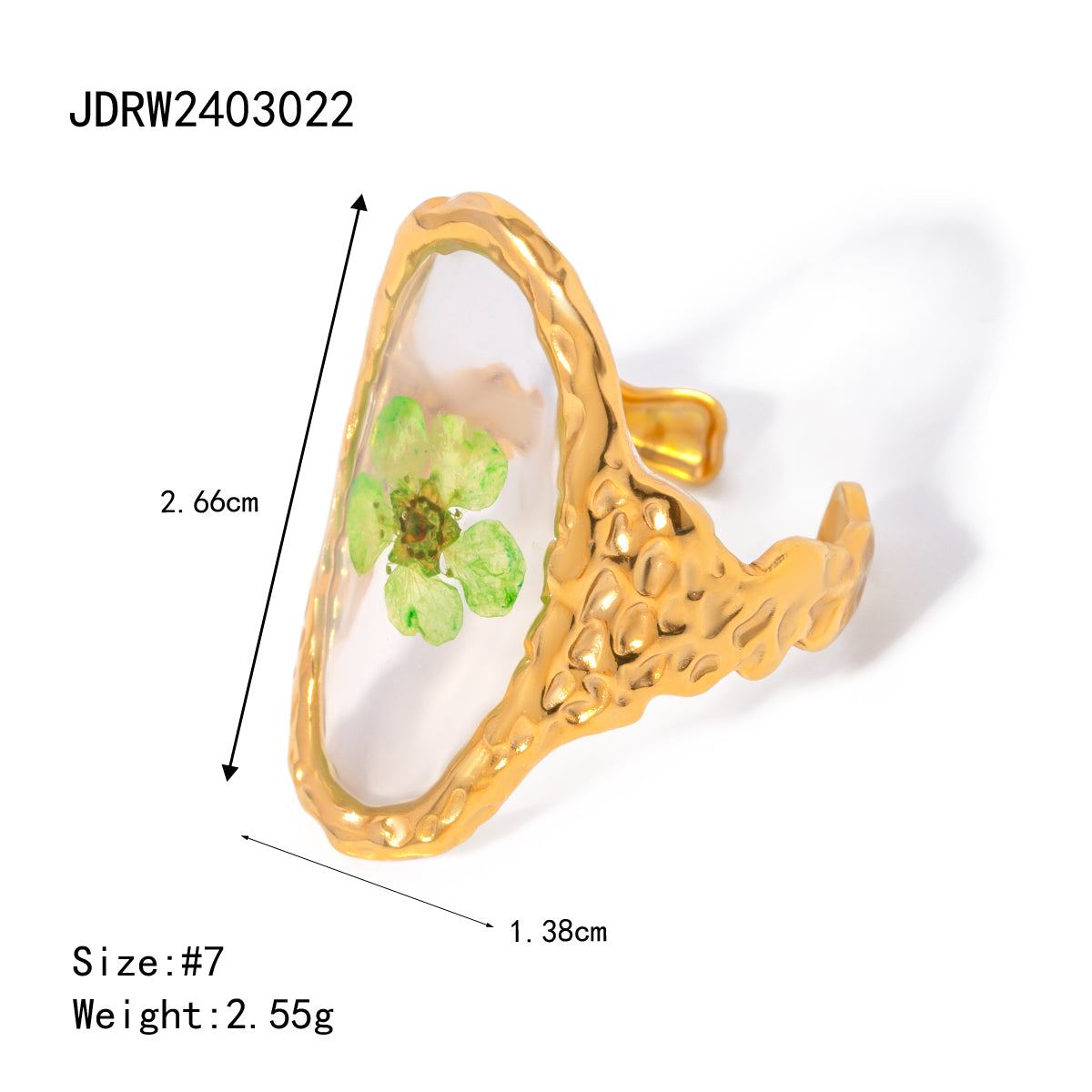 Wholesale Jewelry Sweet Artistic Four Leaf Clover Oval Flower 304 Stainless Steel 18K Gold Plated Rings