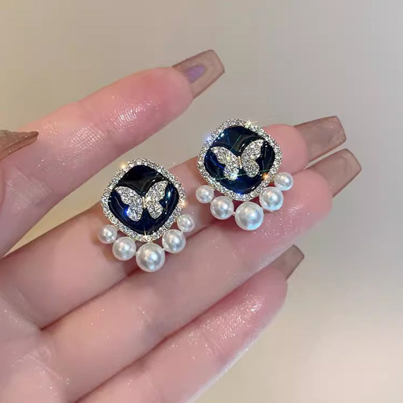 1 Pair IG Style Simple Style U Shape Geometric Flower Inlay Imitation Pearl Artificial Pearls Rhinestones Drop Earrings Ear Studs