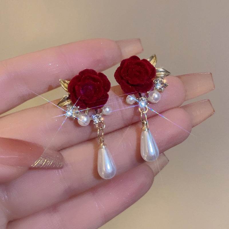 1 Pair IG Style Simple Style U Shape Geometric Flower Inlay Imitation Pearl Artificial Pearls Rhinestones Drop Earrings Ear Studs