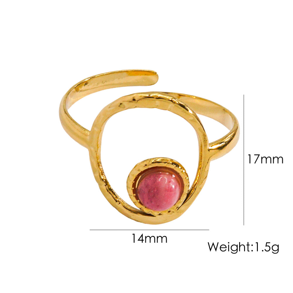 Wholesale Jewelry IG Style Elegant Classic Style Pentagram Round Shell 304 Stainless Steel Natural Stone Rhinestones Shell 14K Gold Plated Beaded Polishing Inlay Rings Necklace