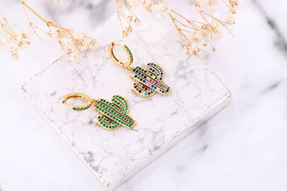 European And American Fashion Colorful Zircon Earrings A Variety Of Creative Personality Pineapple Cactus Earrings Diy Ear Studs Earrings For Women