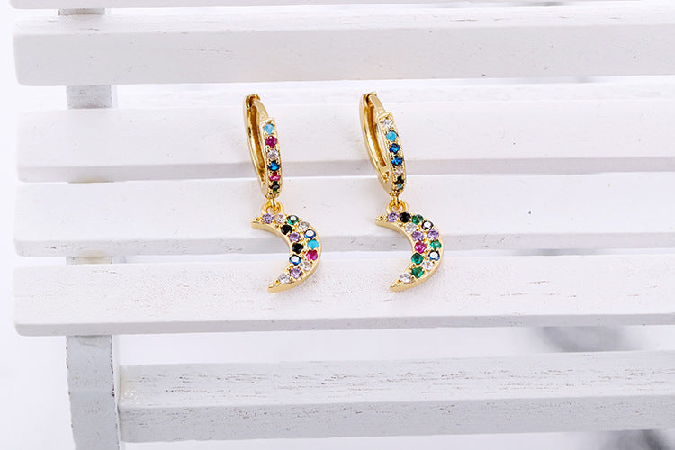 Fashion Asymmetric Color Zircon Copper Earrings