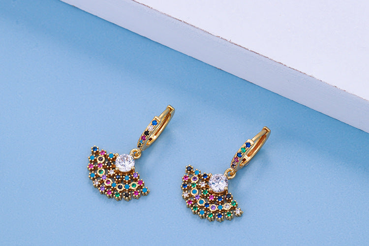 Fashion Asymmetric Color Zircon Copper Earrings