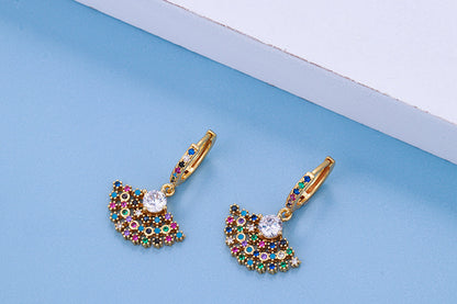 Fashion Asymmetric Color Zircon Copper Earrings