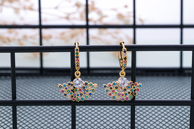 Fashion Asymmetric Color Zircon Copper Earrings