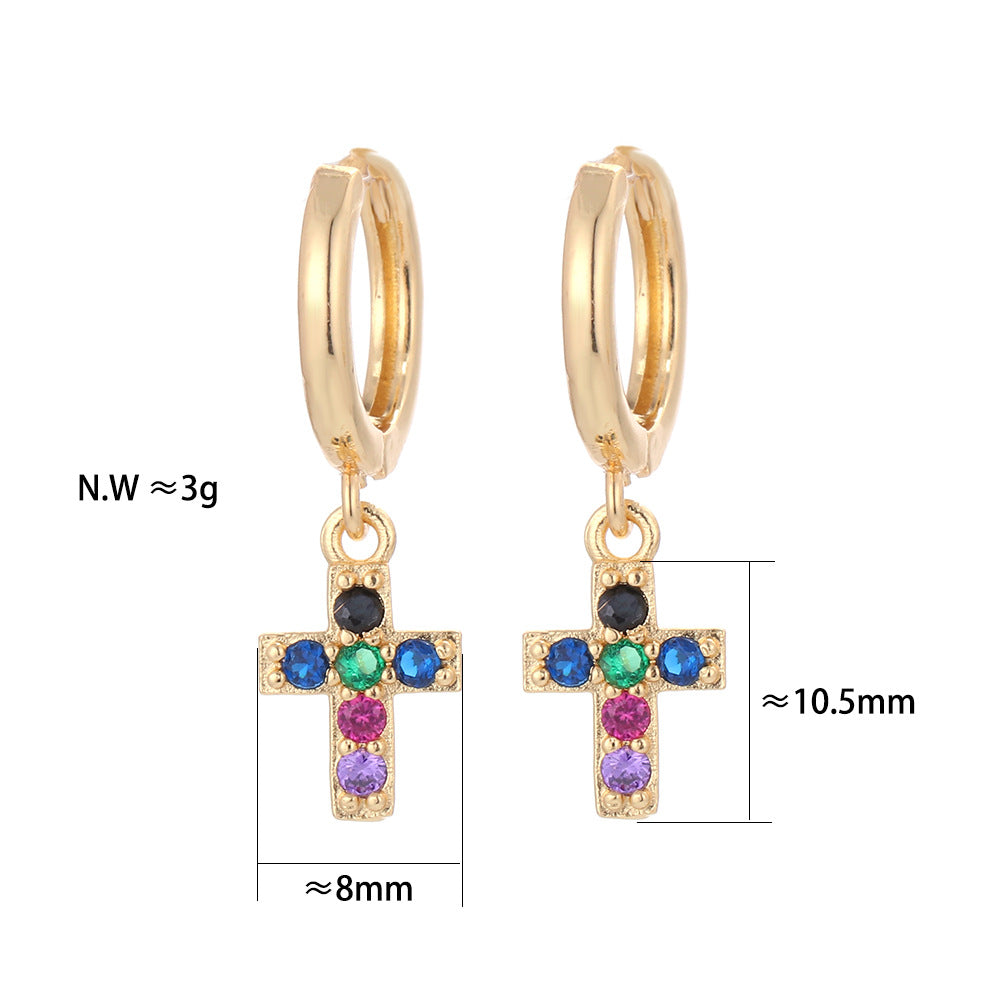 Fashion Asymmetric Color Zircon Copper Earrings