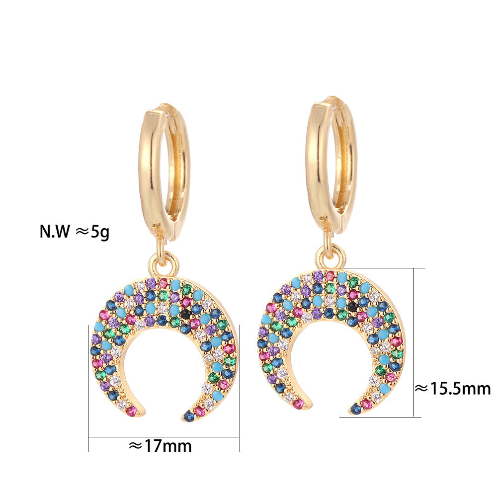 Fashion Asymmetric Color Zircon Copper Earrings