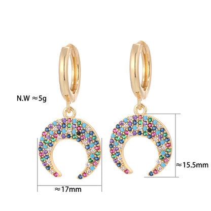 Fashion Asymmetric Color Zircon Copper Earrings