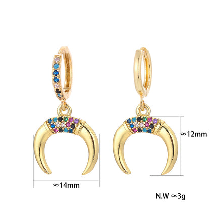 Fashion Asymmetric Color Zircon Copper Earrings