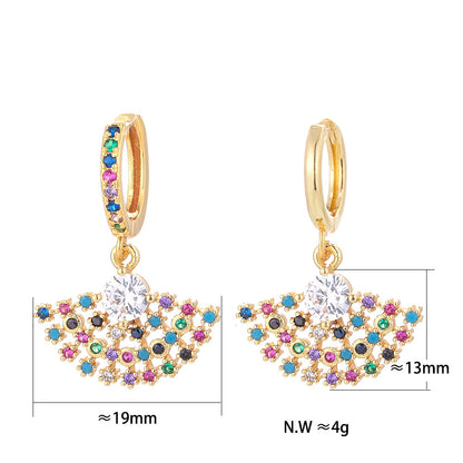 Fashion Asymmetric Color Zircon Copper Earrings