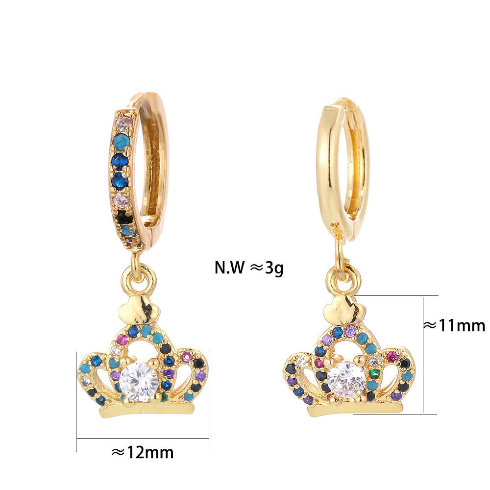 Fashion Asymmetric Color Zircon Copper Earrings