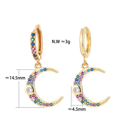 Fashion Asymmetric Color Zircon Copper Earrings