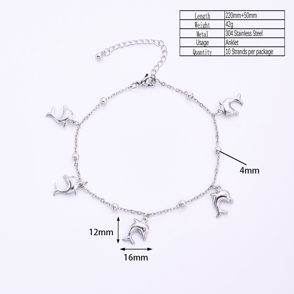 Wholesale Jewelry Hawaiian Vacation Beach Dolphin Shell Fish 304 Stainless Steel Stamping Handmade Anklet