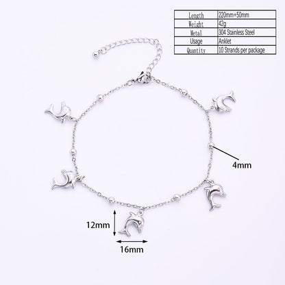 Wholesale Jewelry Hawaiian Vacation Beach Dolphin Shell Fish 304 Stainless Steel Stamping Handmade Anklet