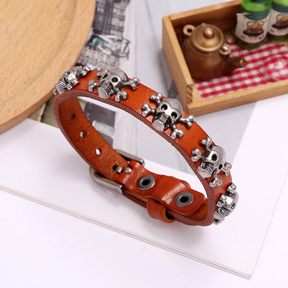 Hot-selling Skull Punk Style Simple Adjustable Men's Cowhide Bracelet Wholesale Gooddiy