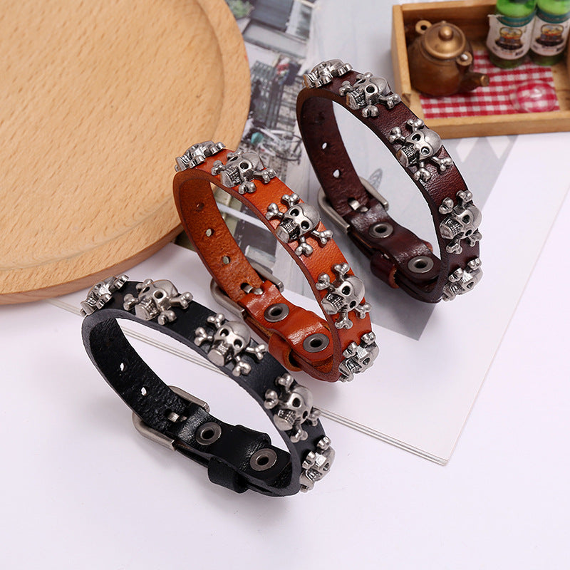 Hot-selling Skull Punk Style Simple Adjustable Men's Cowhide Bracelet Wholesale Gooddiy