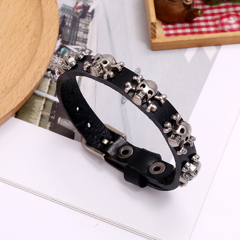 Hot-selling Skull Punk Style Simple Adjustable Men's Cowhide Bracelet Wholesale Gooddiy