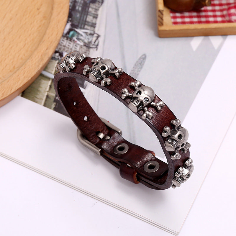 Hot-selling Skull Punk Style Simple Adjustable Men's Cowhide Bracelet Wholesale Gooddiy