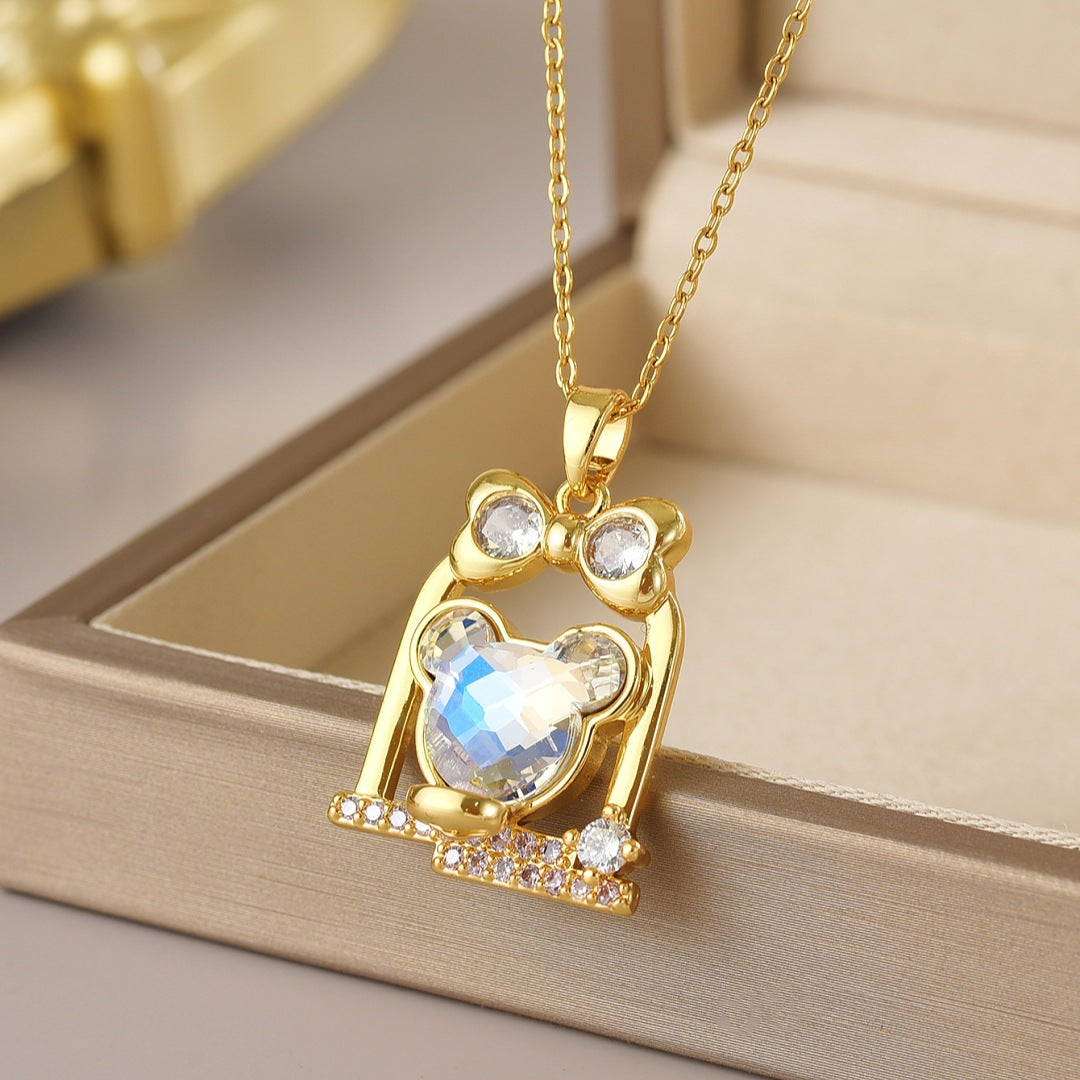 Wholesale Jewelry Simple Style Heart Shape Flower Butterfly Titanium Steel Gem Irregular Plating Pendant Necklace