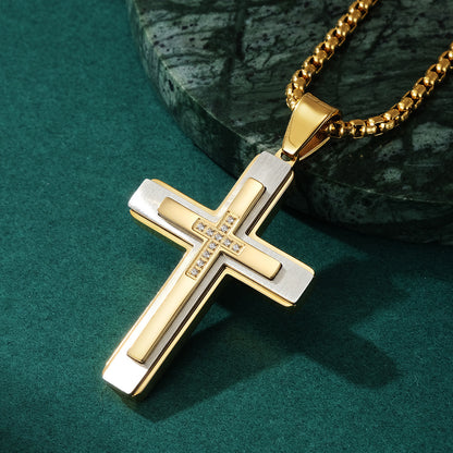 Simple Style Cross 304 Stainless Steel Plating Inlay Zircon Men'S Pendant Necklace