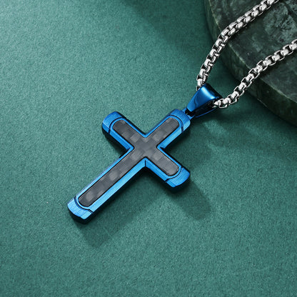 Retro Roman Style Cross Titanium Steel Plating Inlay Pure Carbon Men'S Pendant Necklace