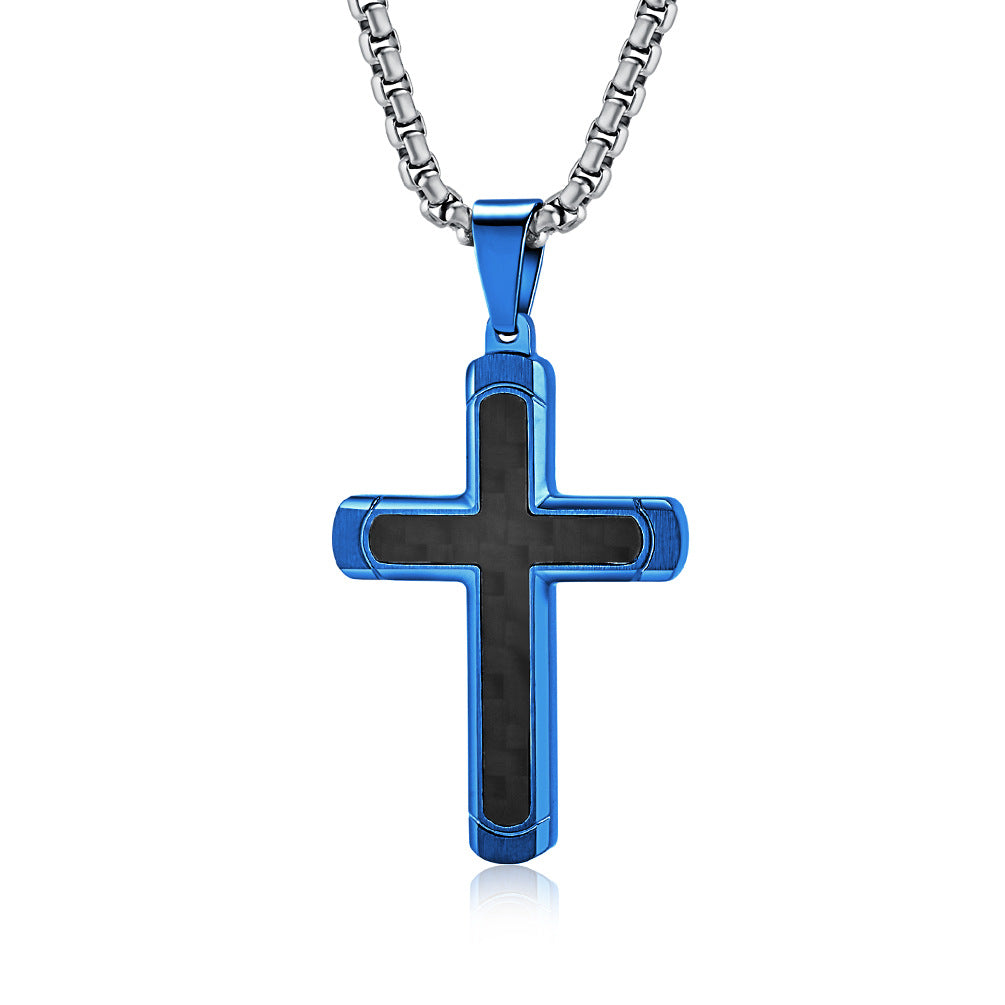 Retro Roman Style Cross Titanium Steel Plating Inlay Pure Carbon Men'S Pendant Necklace