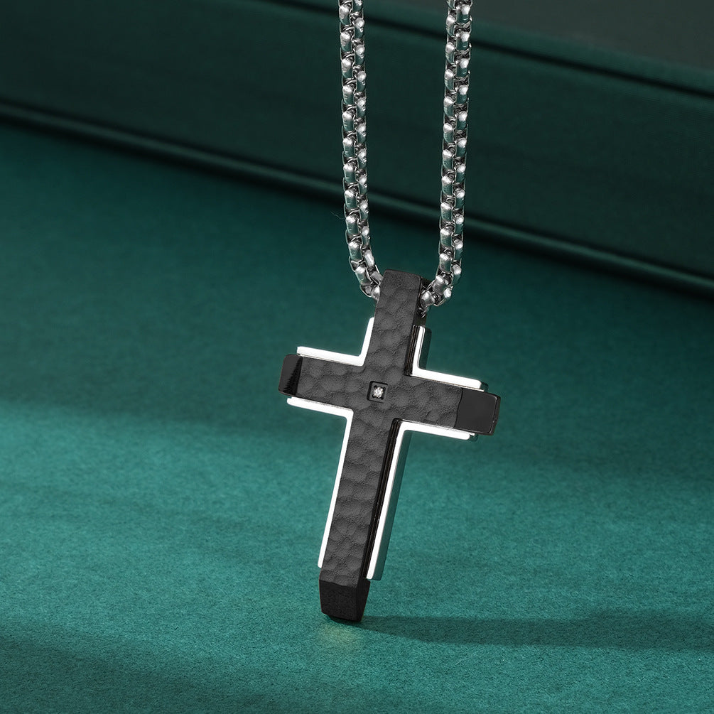 Hip-Hop Retro Cross Titanium Steel Plating Inlay Zircon Men'S Pendant Necklace