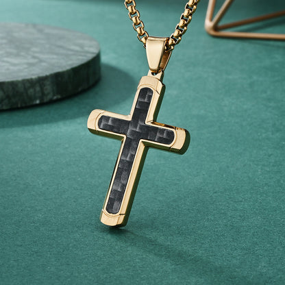 Retro Roman Style Cross Titanium Steel Plating Inlay Pure Carbon Men'S Pendant Necklace