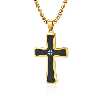 Hip-Hop Retro Cross Titanium Steel Plating Inlay Zircon Men'S Pendant Necklace