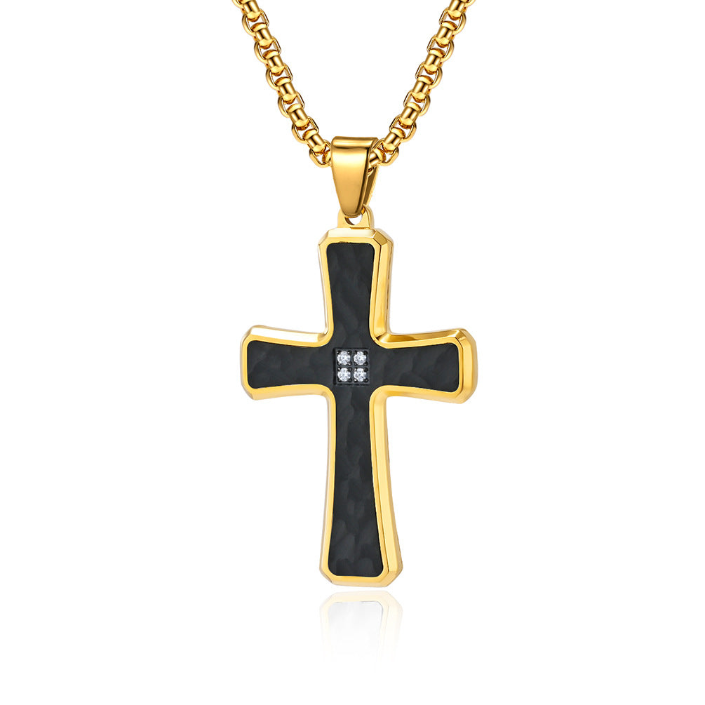 Hip-Hop Retro Cross Titanium Steel Plating Inlay Zircon Men'S Pendant Necklace