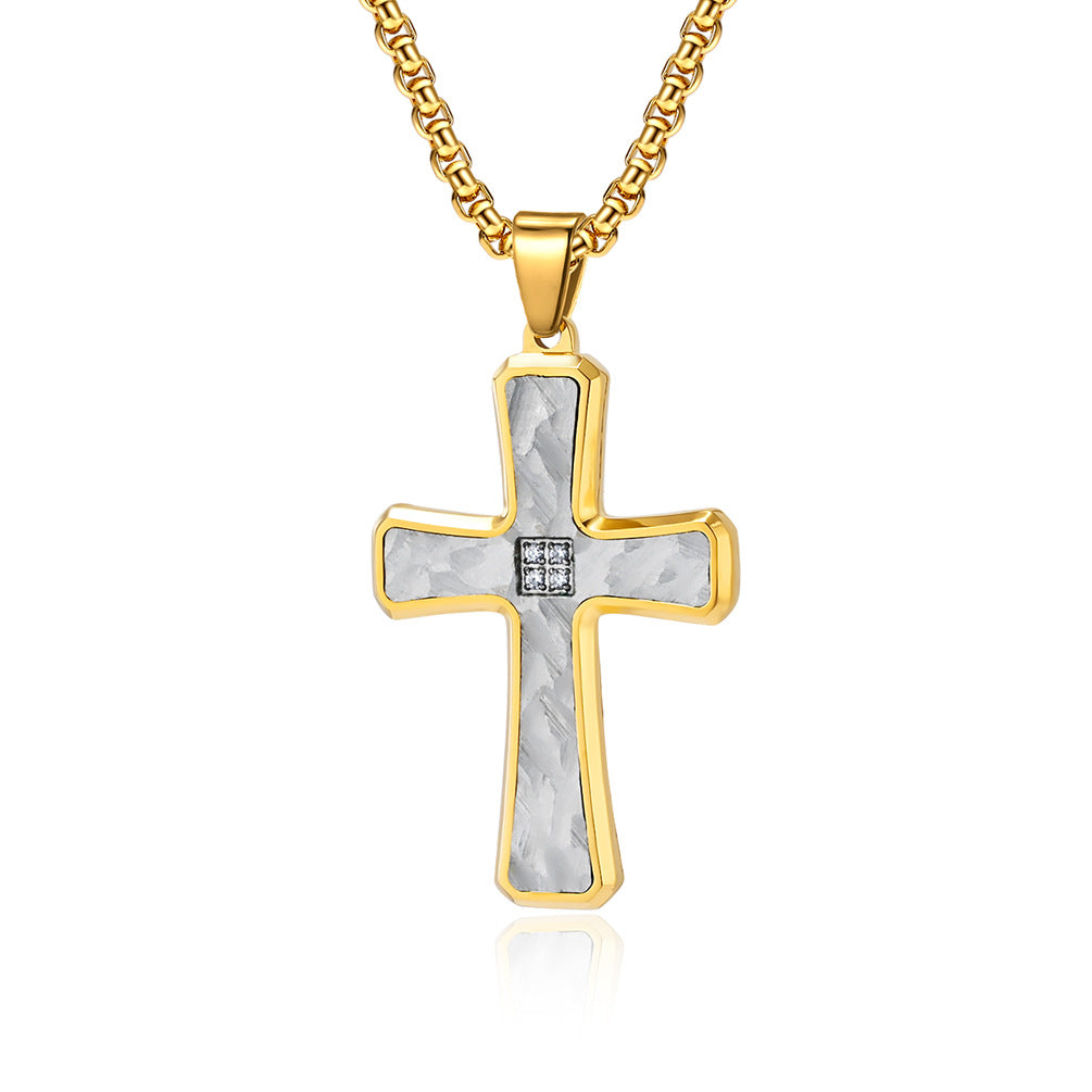 Hip-Hop Retro Cross Titanium Steel Plating Inlay Zircon Men'S Pendant Necklace