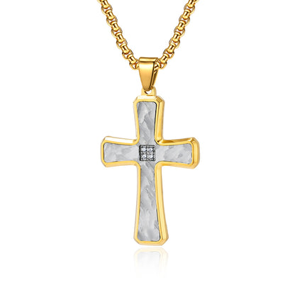 Hip-Hop Retro Cross Titanium Steel Plating Inlay Zircon Men'S Pendant Necklace