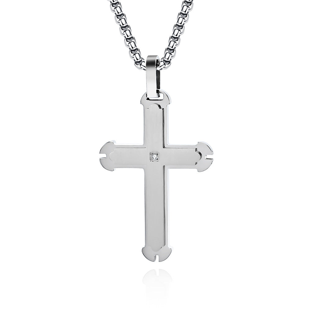 Hip-Hop Retro Cross 304 Stainless Steel Plating Inlay Zircon Men'S Pendant Necklace