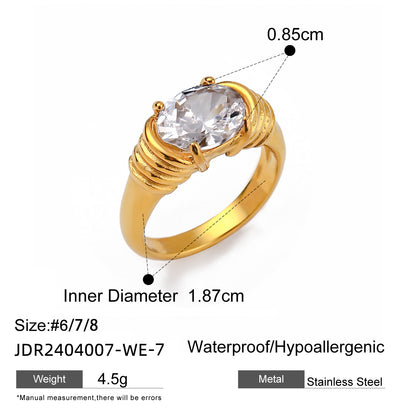 Wholesale Jewelry IG Style Geometric 316 Stainless Steel  Rhinestones 18K Gold Plated Inlay Rings